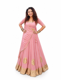 Blush Pink Designer Draped Lehenga Set with Customizable Blouse | Pre-Order