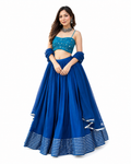 Royal Blue Mirror Work Lehenga Set with Customizable Lace-Up Blouse | Pre-Order