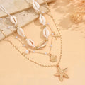 3-Piece Gold Layered Beach Necklace Set - Cowrie Shell & Starfish Choker