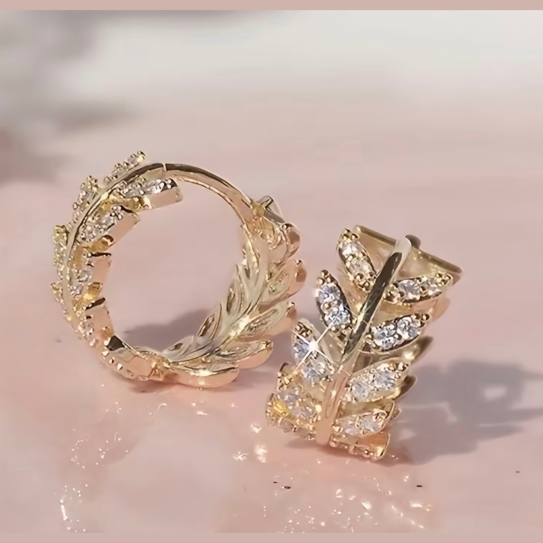 Gold Plated Olive Leaf Huggie Hoop Earrings for Women • Sparkling CZ Crystal Olive Branch Small Creoles • Dainty Leaf Ear Stacks & Cartilage Piercing Jewelry Gift