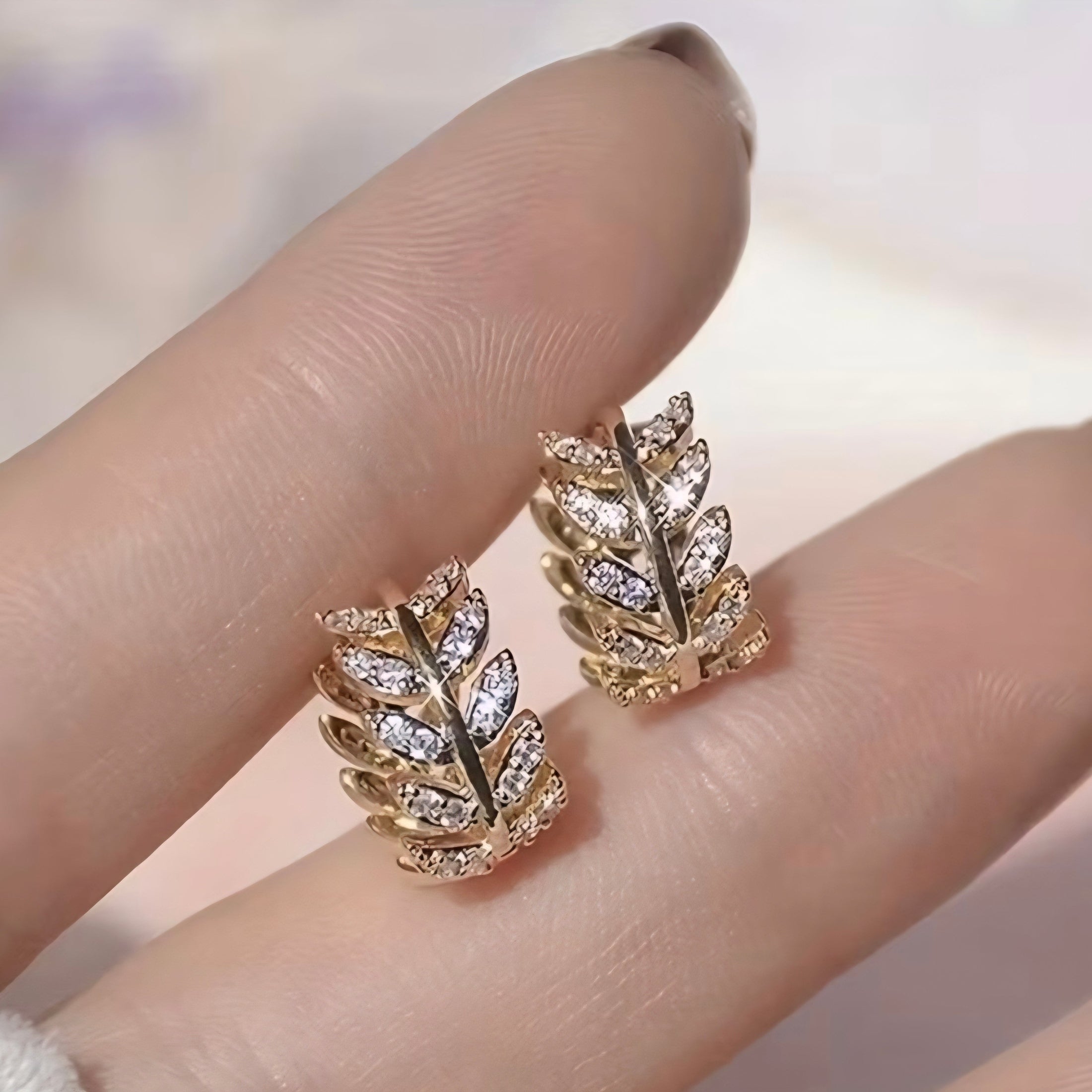 Gold Plated Olive Leaf Huggie Hoop Earrings for Women • Sparkling CZ Crystal Olive Branch Small Creoles • Dainty Leaf Ear Stacks & Cartilage Piercing Jewelry Gift