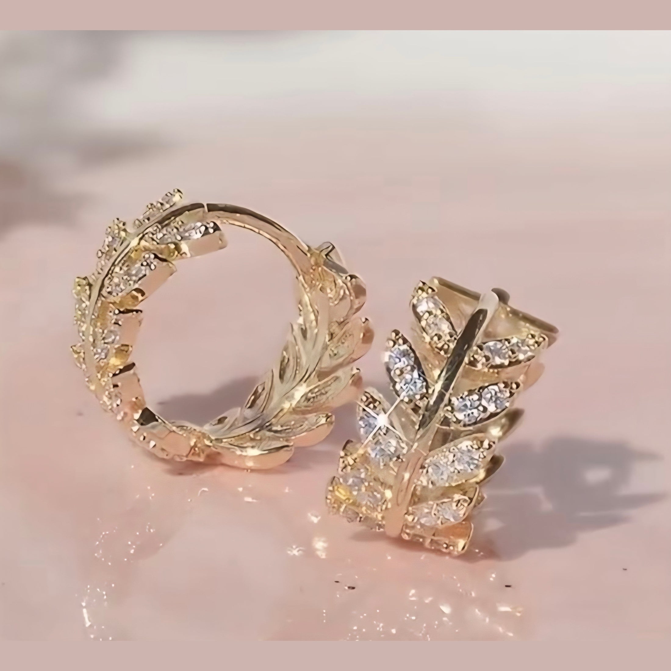 Gold Plated Olive Leaf Huggie Hoop Earrings for Women • Sparkling CZ Crystal Olive Branch Small Creoles • Dainty Leaf Ear Stacks & Cartilage Piercing Jewelry Gift
