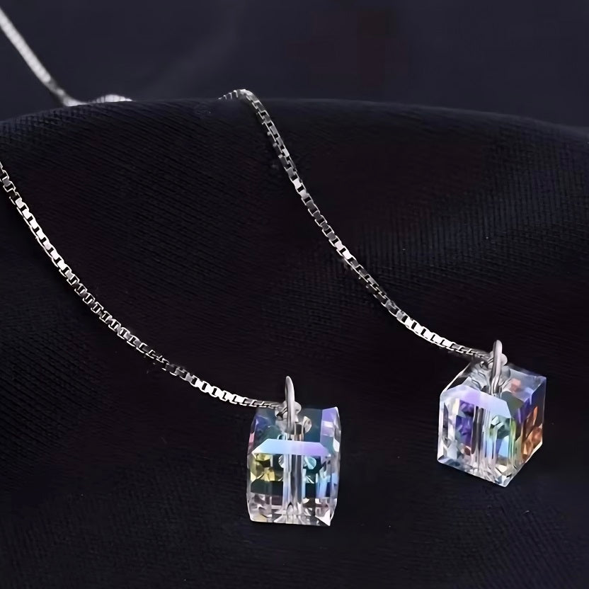 Silver Cube Threader Drop Earrings • The Linear Collection