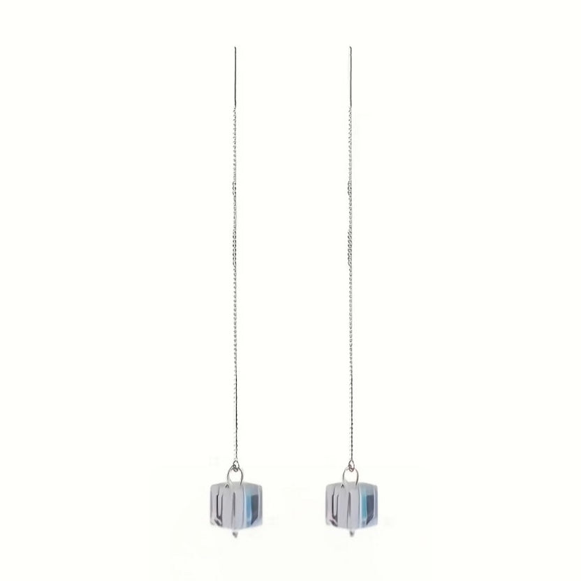 Silver Cube Threader Drop Earrings • The Linear Collection
