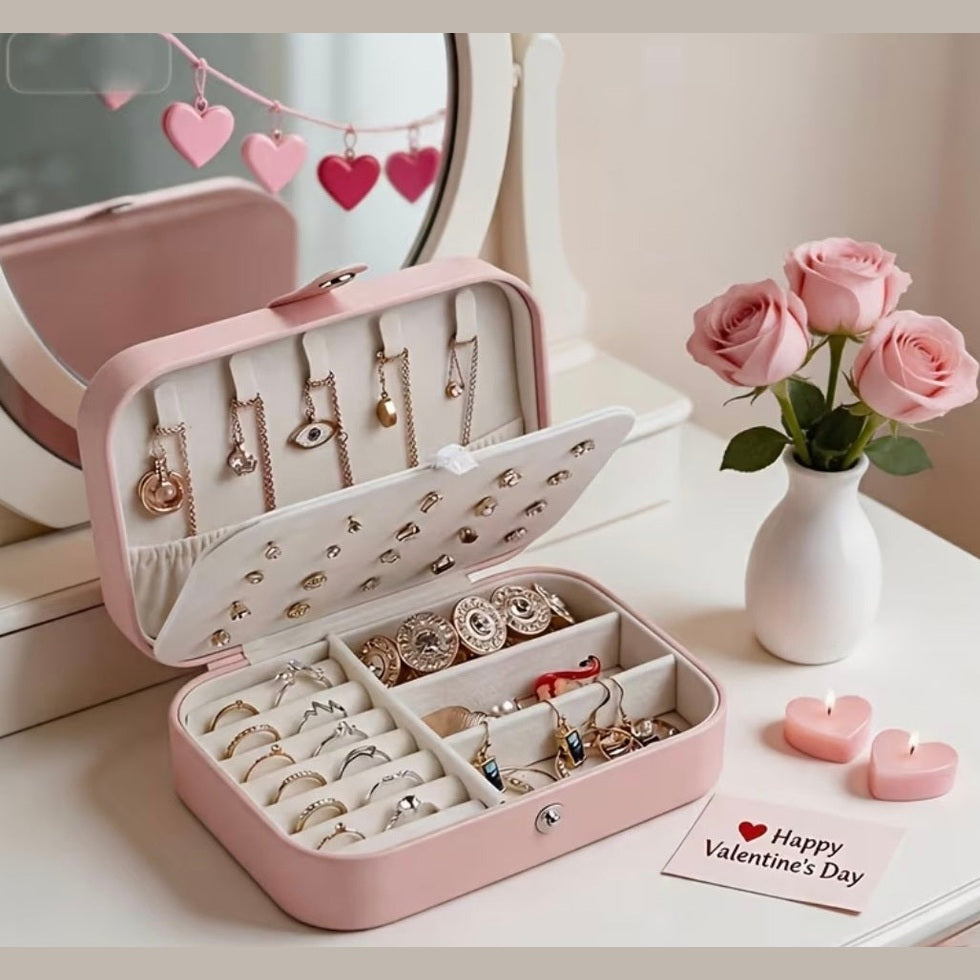Portable Travel Jewellery Organiser Box for Women – PU Leather Jewellery Storage Case for Rings, Earrings, Necklaces & Bracelets