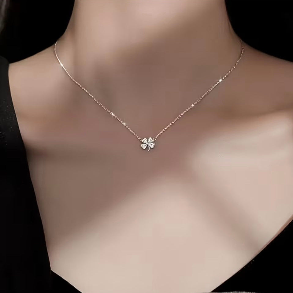 Dainty Pavé Four-Leaf Clover Pendant Necklace