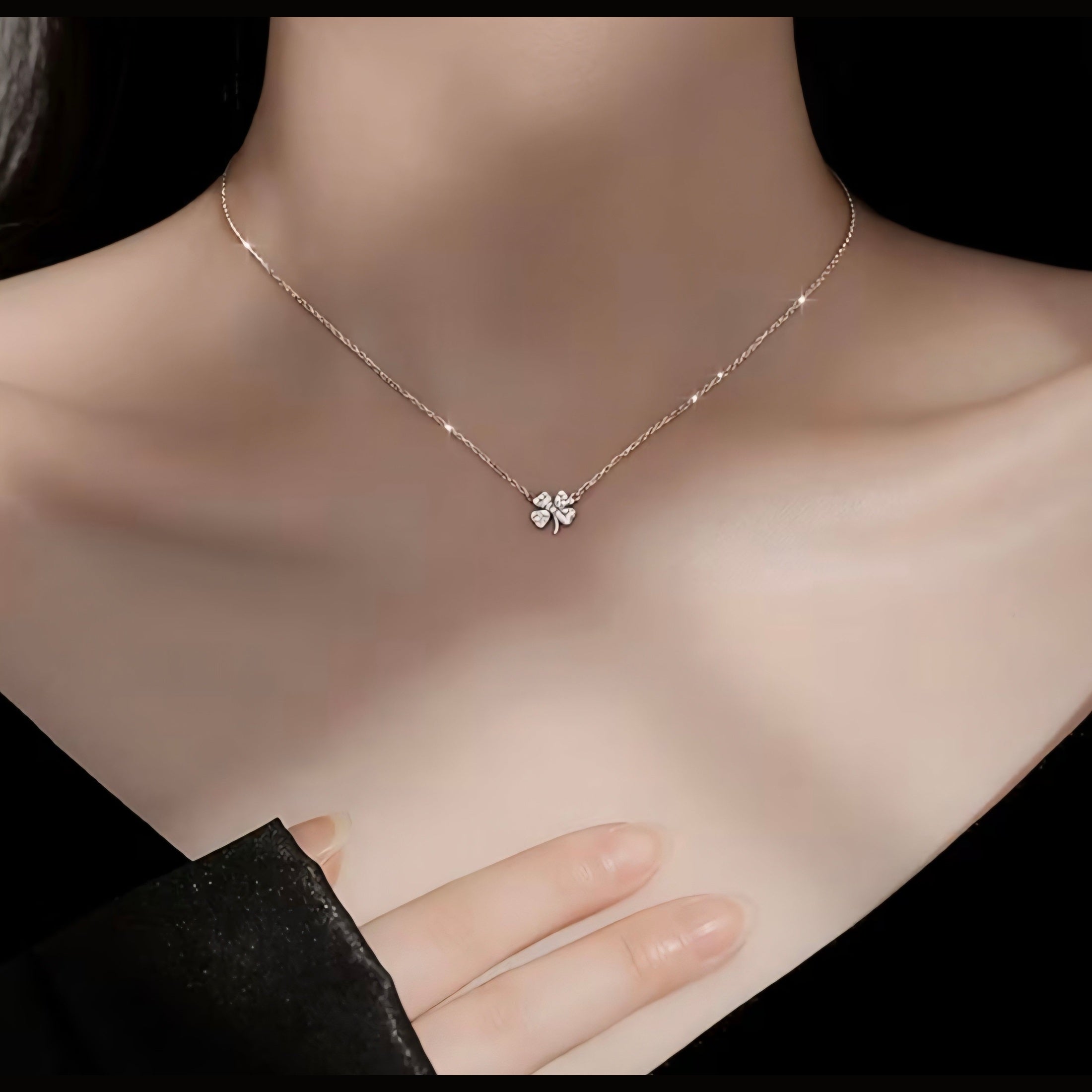 Dainty Pavé Four-Leaf Clover Pendant Necklace