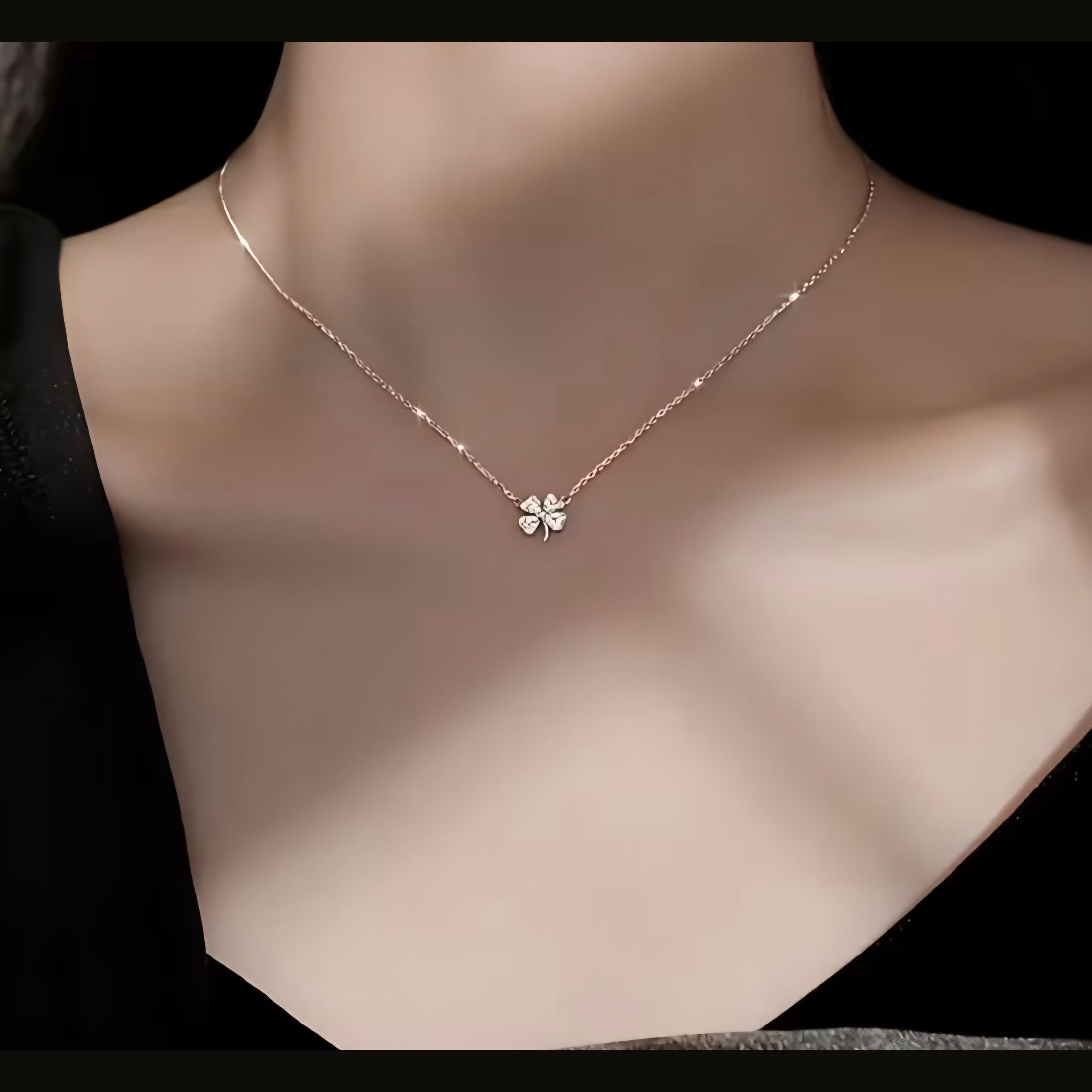 Dainty Pavé Four-Leaf Clover Pendant Necklace