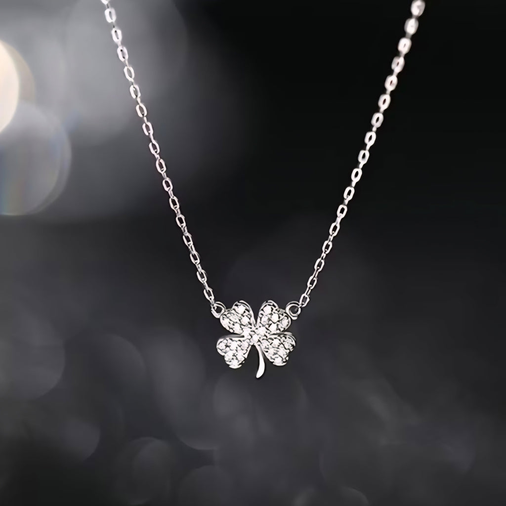 Dainty Pavé Four-Leaf Clover Pendant Necklace