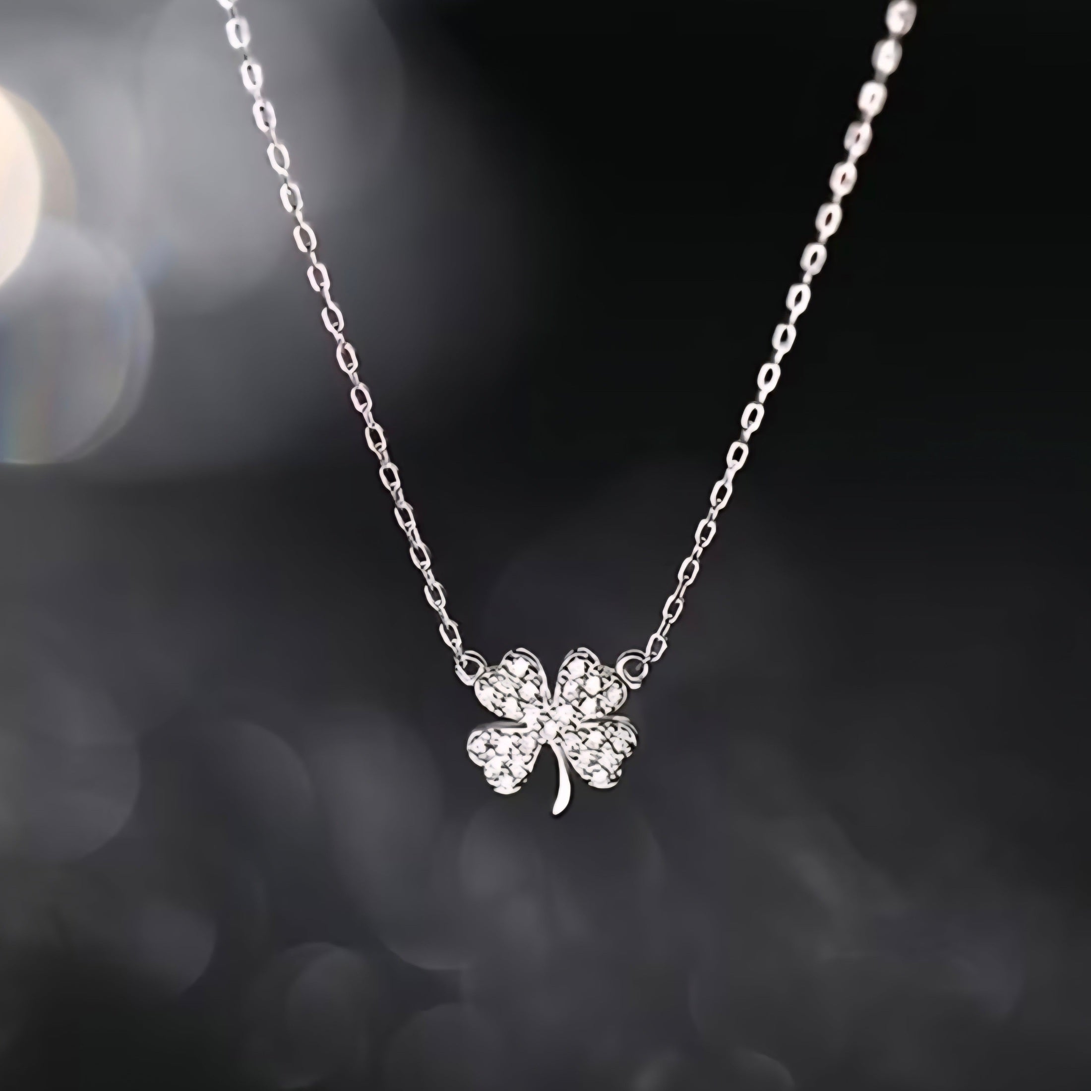 Dainty Pavé Four-Leaf Clover Pendant Necklace