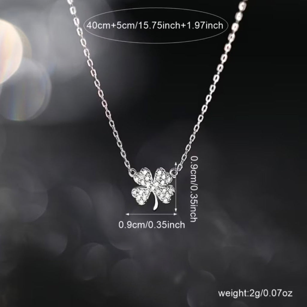Dainty Pavé Four-Leaf Clover Pendant Necklace