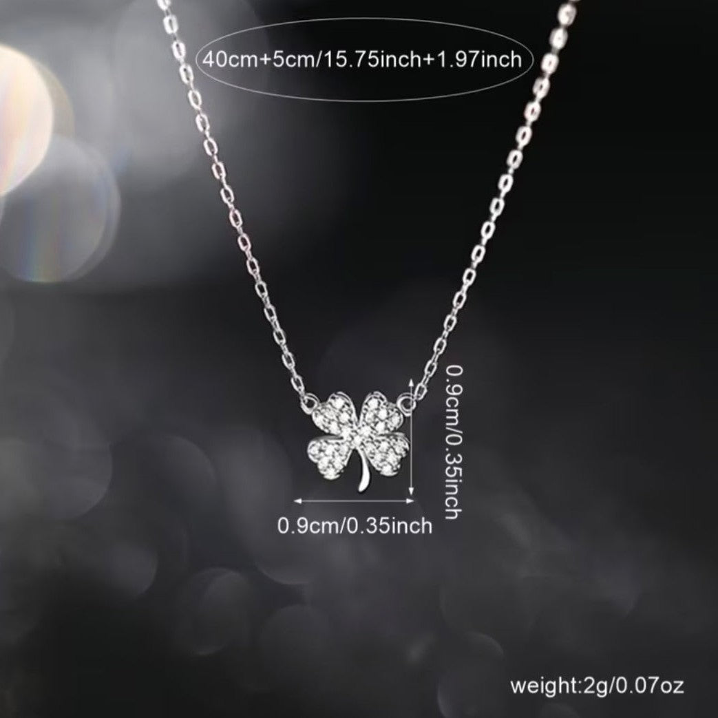 Dainty Pavé Four-Leaf Clover Pendant Necklace