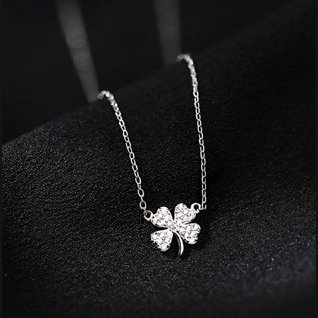 Dainty Pavé Four-Leaf Clover Pendant Necklace