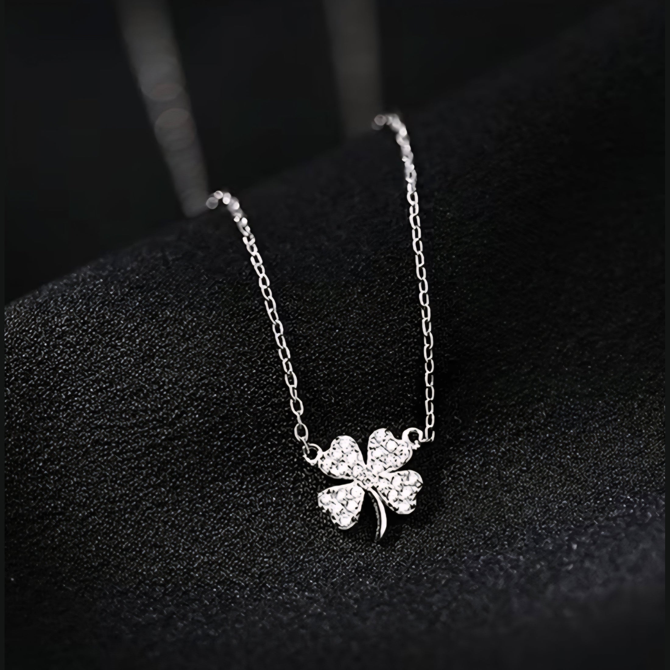 Dainty Pavé Four-Leaf Clover Pendant Necklace