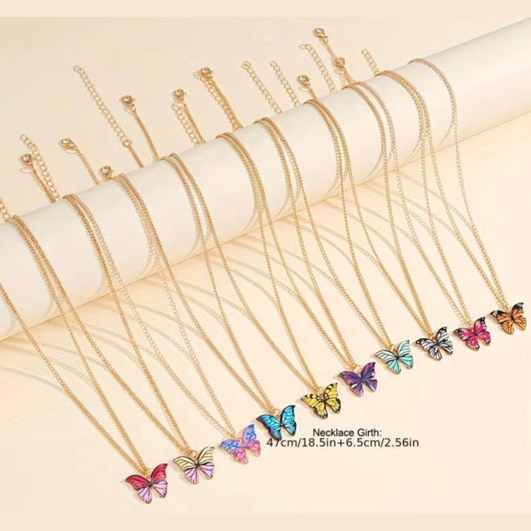 Butterfly Wish Necklace on Inspirational Card – Colorful Butterfly Pendant Necklace Gift for Women & Girls
