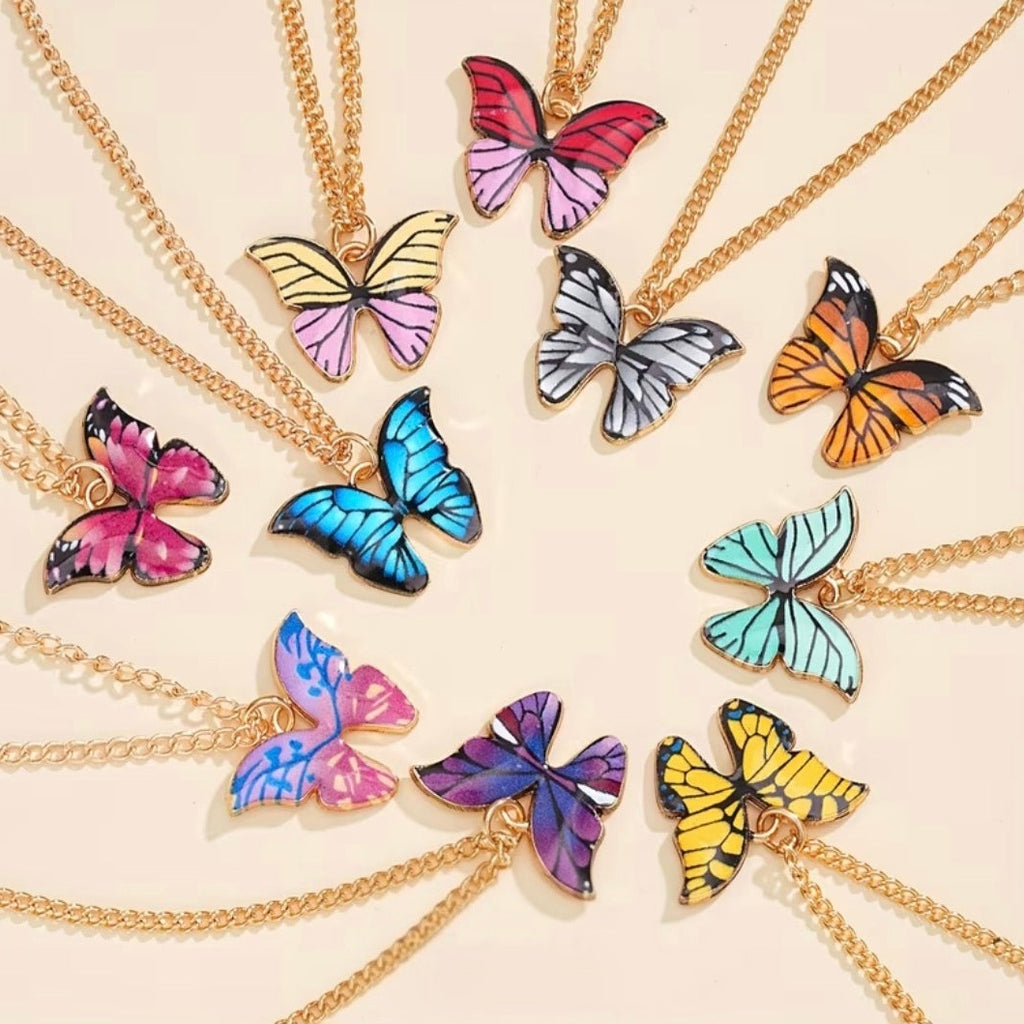Butterfly Wish Necklace on Inspirational Card – Colorful Butterfly Pendant Necklace Gift for Women & Girls