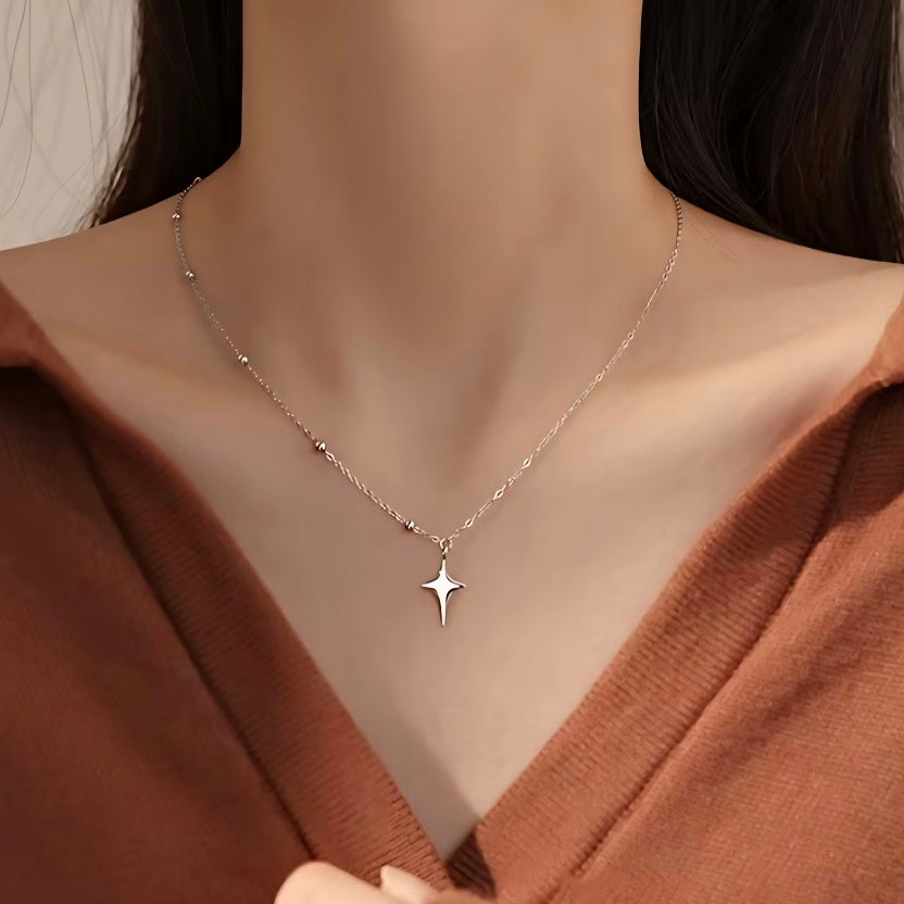Silver Star Pendant Necklace - Minimalist Celestial Grunge Chain