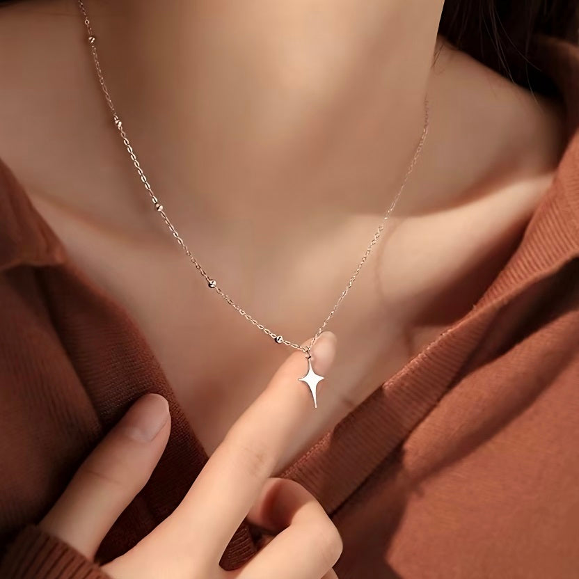 Silver Star Pendant Necklace - Minimalist Celestial Grunge Chain