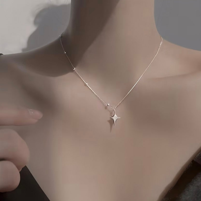 Silver Star Pendant Necklace - Minimalist Celestial Grunge Chain