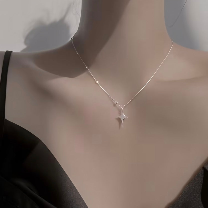 Silver Star Pendant Necklace - Minimalist Celestial Grunge Chain