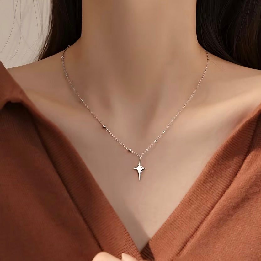 Silver Star Pendant Necklace - Minimalist Celestial Grunge Chain