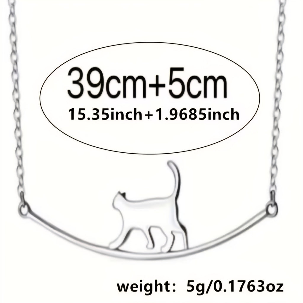 Cat on a Curved Bar Pendant Necklace Minimalist