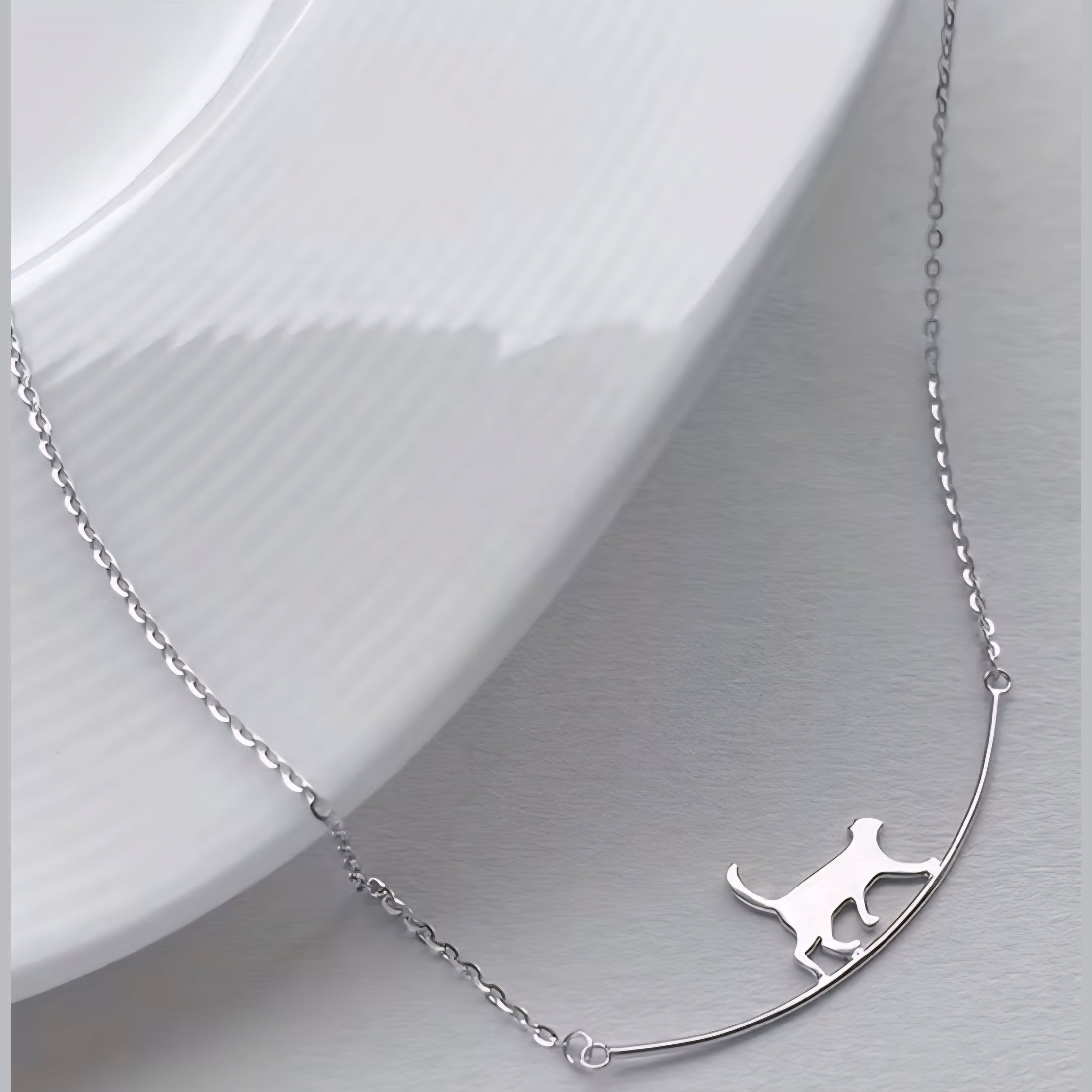 Cat on a Curved Bar Pendant Necklace Minimalist