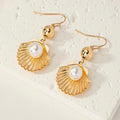 Gold Shell Pearl Dangle Drop Earrings • The Scallop Shell Collection