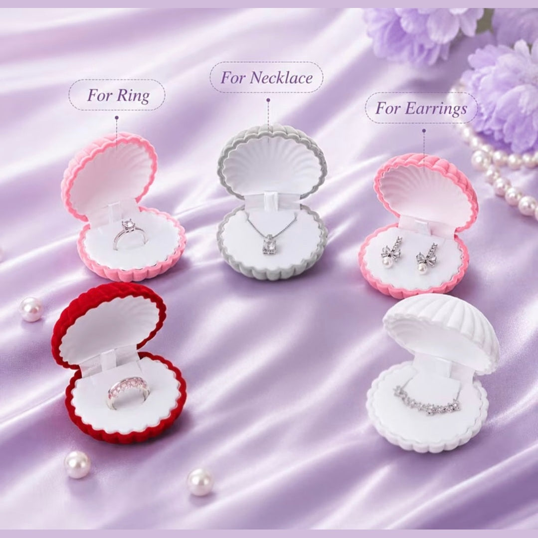 Seashell Velvet Jewellery Gift Box – Elegant Ring & Keepsake Storage Case