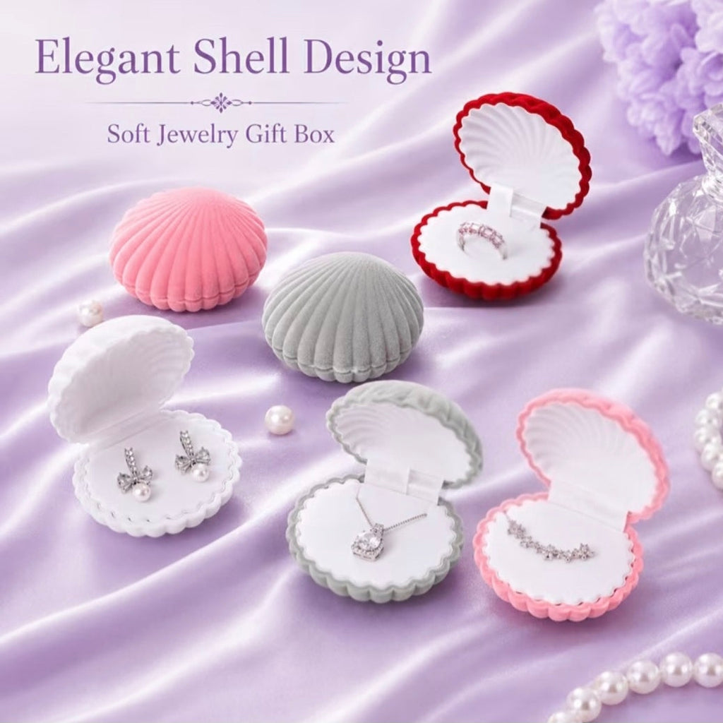 Seashell Velvet Jewellery Gift Box – Elegant Ring & Keepsake Storage Case