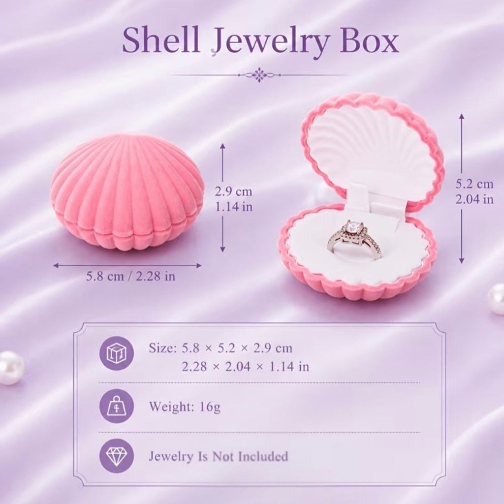 Seashell Velvet Jewellery Gift Box – Elegant Ring & Keepsake Storage Case