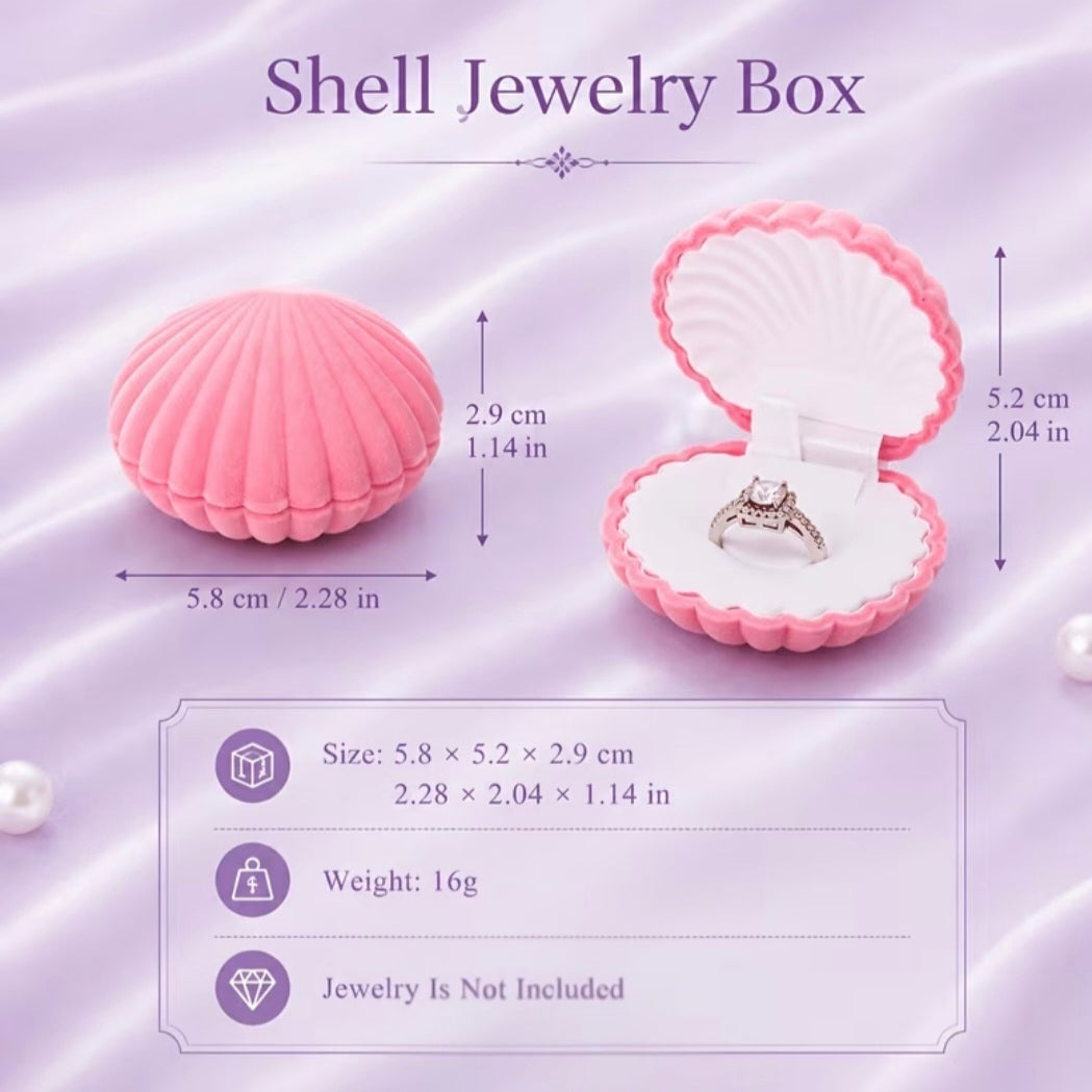 Seashell Velvet Jewellery Gift Box – Elegant Ring & Keepsake Storage Case