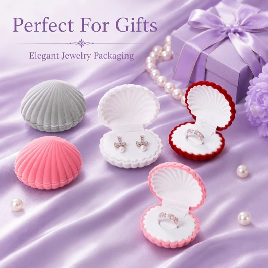 Seashell Velvet Jewellery Gift Box – Elegant Ring & Keepsake Storage Case